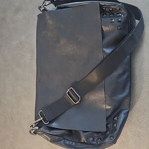 TROUVE Black Leather Messenger Bag 15"x10"x4"